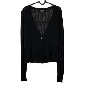 Generation Love Black Pointelle Open Knit Cardigan Small Old Money Quiet Luxury